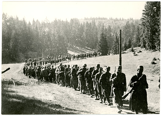 La quarta brigata proletaria montenegrina in marcia attraverso la Zelengora verso la Bsnia, giugno 1942